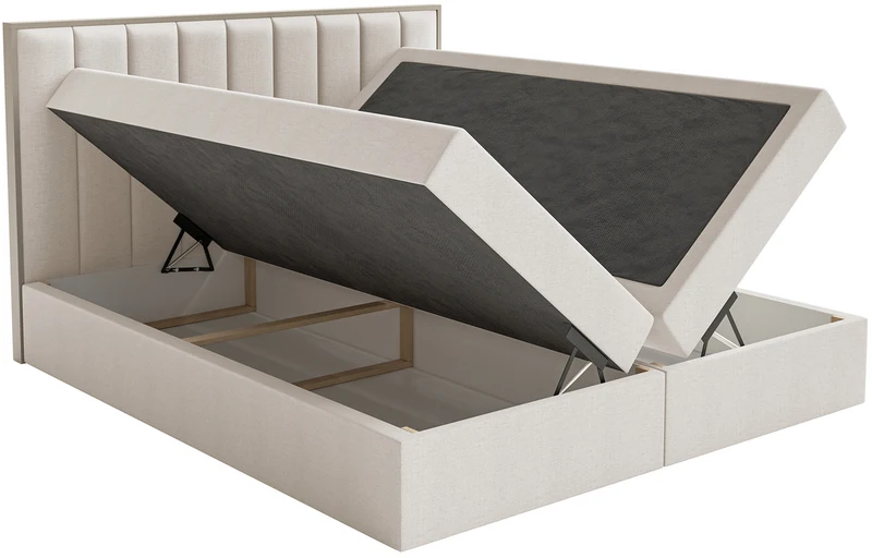 Kontinentales Bett 160x200 cm Togents mit Stauraum und Topper, hellbeige Chenille, wasserabweisend