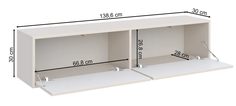 Hängender TV-Schrank Velveto mit zwei Klappen, 140 cm, schwarz