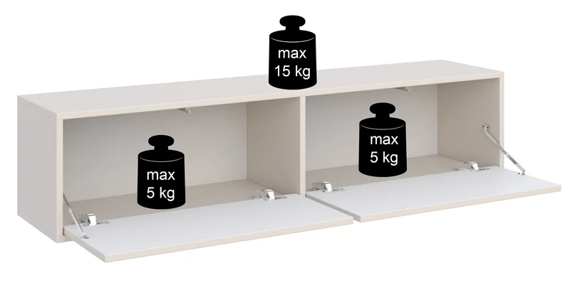 Hängender TV-Schrank Velveto mit zwei Klappen, 140 cm, schwarz