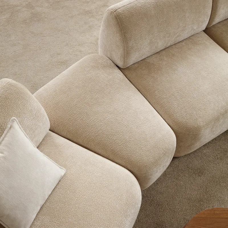 Modulares Ecksofa Bommo L-förmig mit Hocker, linksseitig, beige Chenille