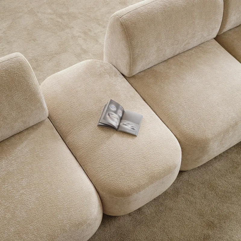 Modulares rechteckiges Hocker-Pouf Bommo in Beige aus Chenille