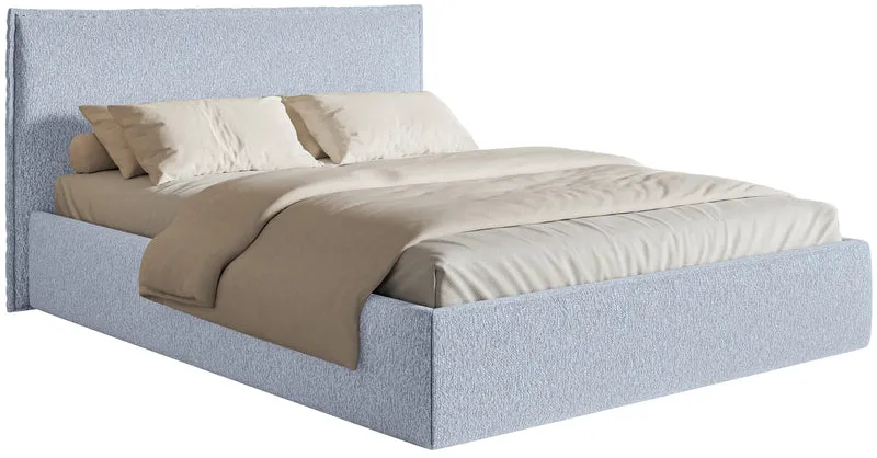 Polsterbett 140x200 cm Softie Slim mit Stauraum, hellblauer Chenillebezug, Metallrahmen