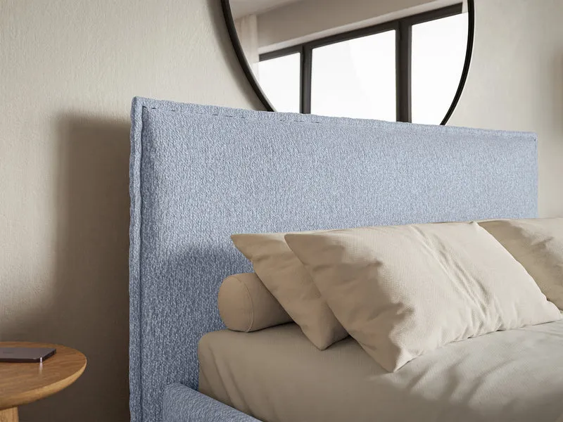 Polsterbett 140x200 cm Softie Slim mit Stauraum, hellblauer Chenillebezug, Metallrahmen