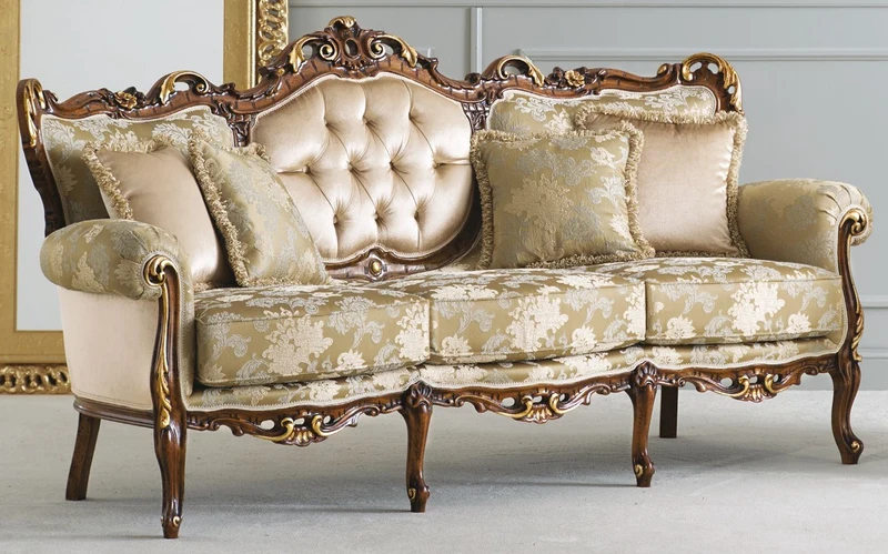 Casa Padrino Luxus Barock Sofa Creme / Gold / Braun / Gold - Prunkvolles Barockstil Wohnzimmer Sofa - Luxus Wohnzimmer Möbel im Barockstil - Barock Möbel - Luxus Qualität - Made in Italy