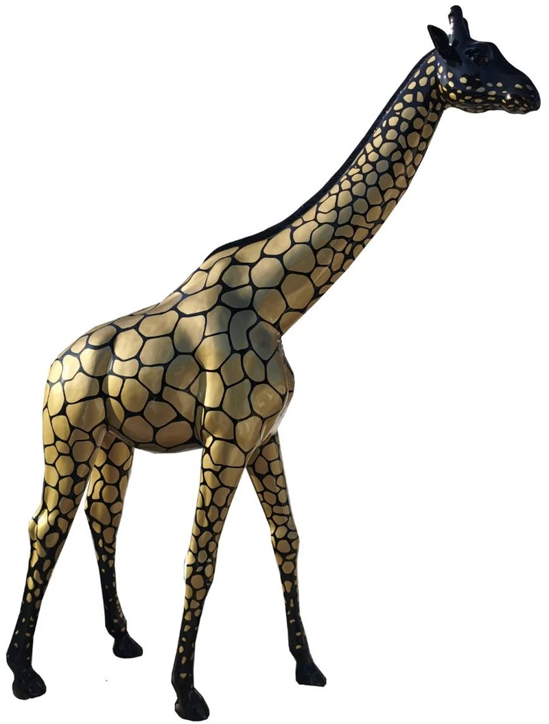 Casa Padrino Designer Deko Giraffe Schwarz / Gold H. 320 cm - Riesige Dekofigur - Lebensgroße Tierfigur - Gartendeko Skulptur