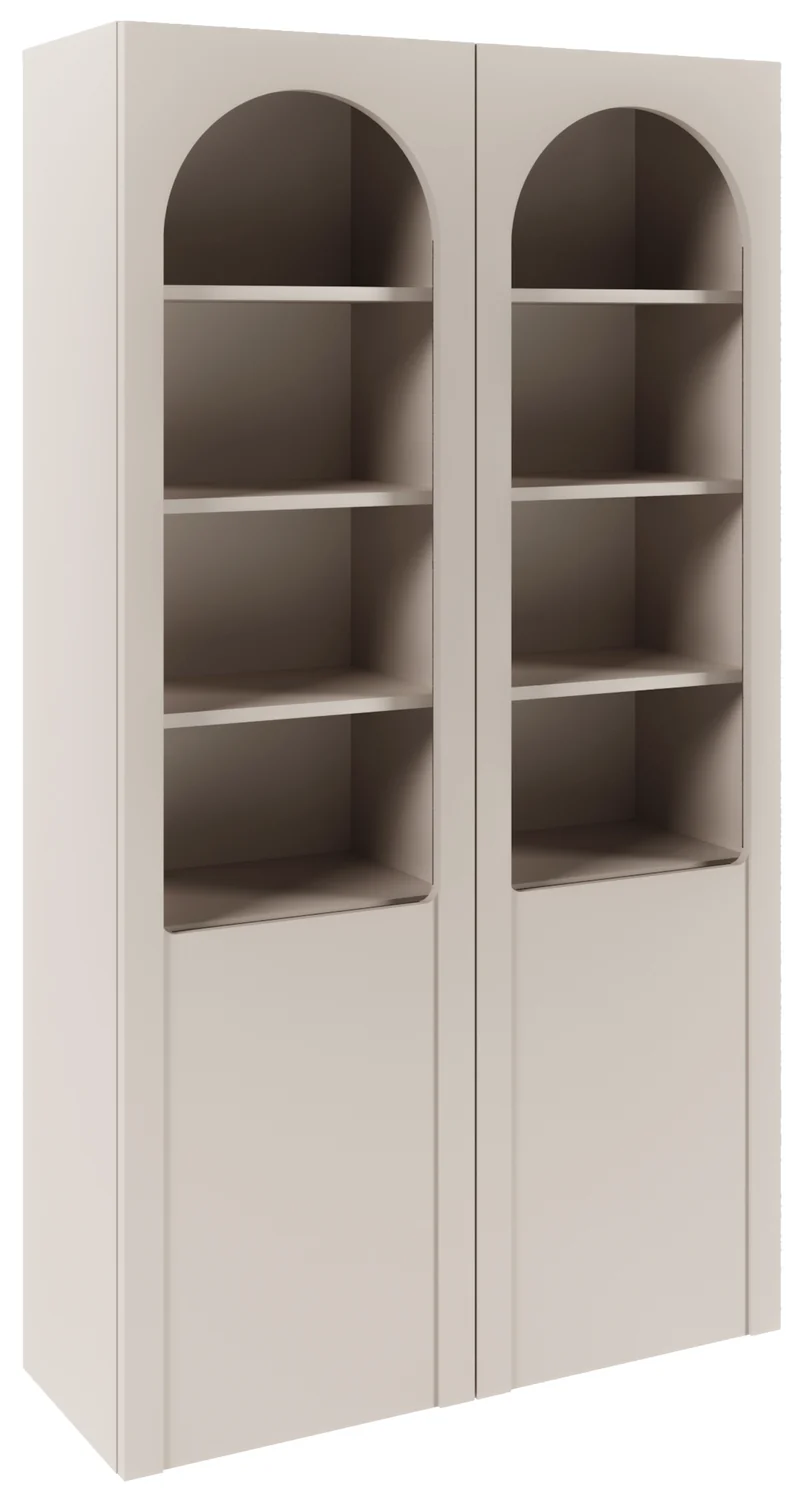 Zweiflügeliger Arkadia-Schrank mit gefrästen und verglasten Fronten, 100 cm, Kaschmirfarben
