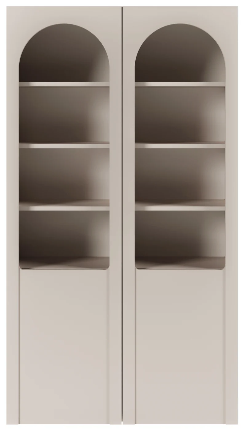 Zweiflügeliger Arkadia-Schrank mit gefrästen und verglasten Fronten, 100 cm, Kaschmirfarben