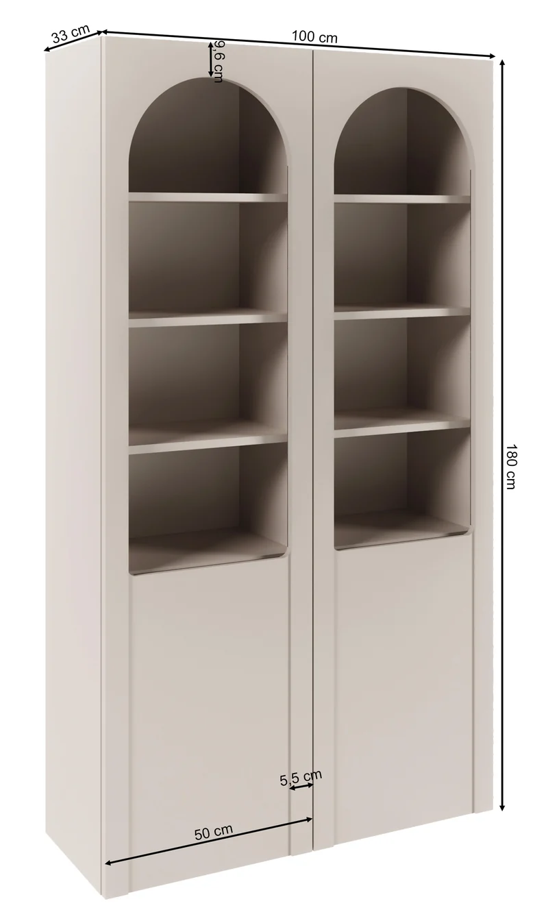 Zweiflügeliger Schrank Arkadia mit gefrästen und gläsernen Fronten, 100 cm, Eiche Dunin
