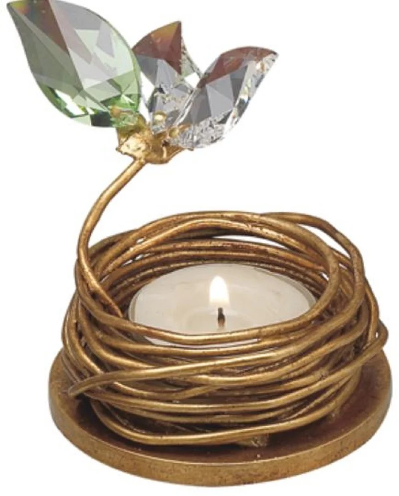 Casa Padrino Luxus Teelichthalter mit Swarovski Kristallglas Gold / Mehrfarbig Ø 7 x H. 5 cm - Luxus Wohnzimmer Deko Accessoires