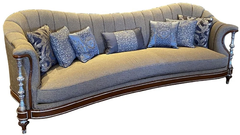 Casa Padrino Luxus Barock Wohnzimmer Set Grau / Braun / Silber - 2 Sofas & 2 Sessel & 1 Couchtisch - Handgefertigte Barock Wohnzimmer Möbel - Edel & Prunkvoll