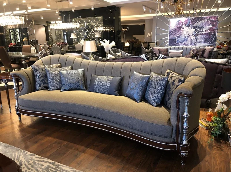Casa Padrino Luxus Barock Wohnzimmer Set Grau / Braun / Silber - 2 Sofas & 2 Sessel & 1 Couchtisch - Handgefertigte Barock Wohnzimmer Möbel - Edel & Prunkvoll