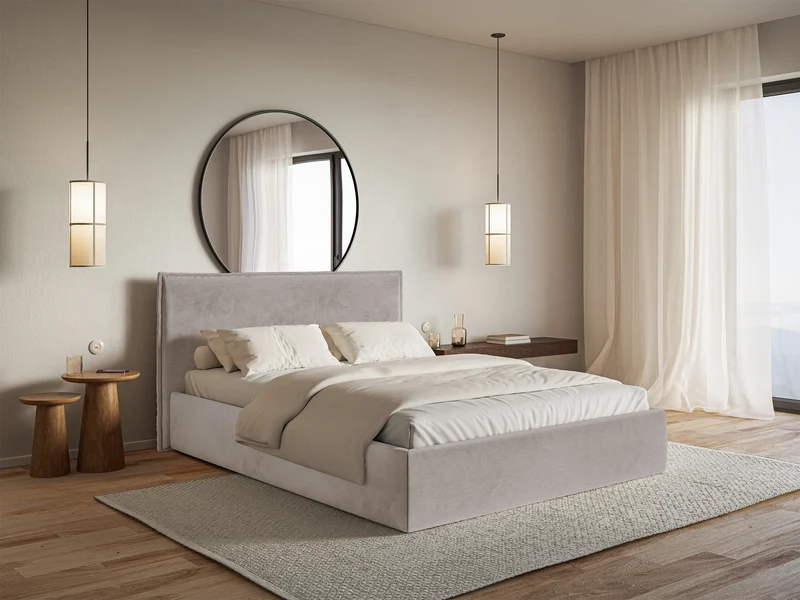 Polsterbett 180x200 cm Softie Slim mit Stauraum, graubrauner wasserabweisender Samt, Metallrahmen