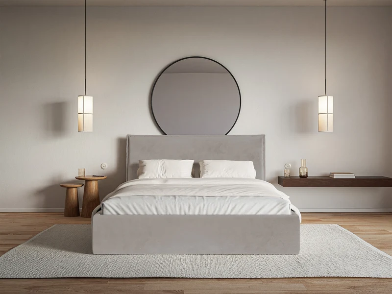 Polsterbett 180x200 cm Softie Slim mit Stauraum, graubrauner wasserabweisender Samt, Metallrahmen