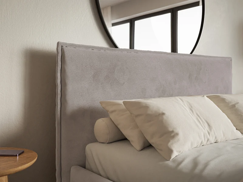 Polsterbett 180x200 cm Softie Slim mit Stauraum, graubrauner wasserabweisender Samt, Metallrahmen