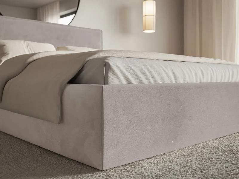 Polsterbett 180x200 cm Softie Slim mit Stauraum, graubrauner wasserabweisender Samt, Metallrahmen