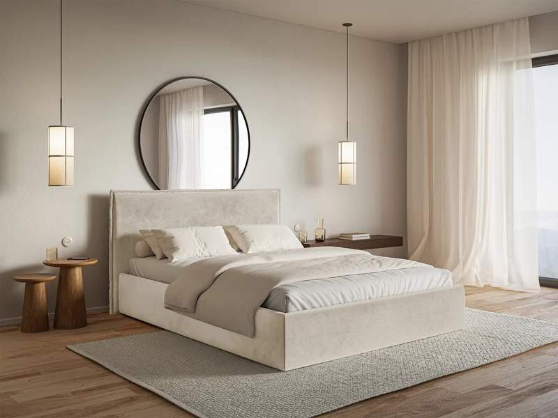 Polsterbett 200x200 cm Softie Slim beige, wasserabweisender Samt