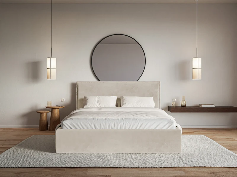 Polsterbett 200x200 cm Softie Slim beige, wasserabweisender Samt