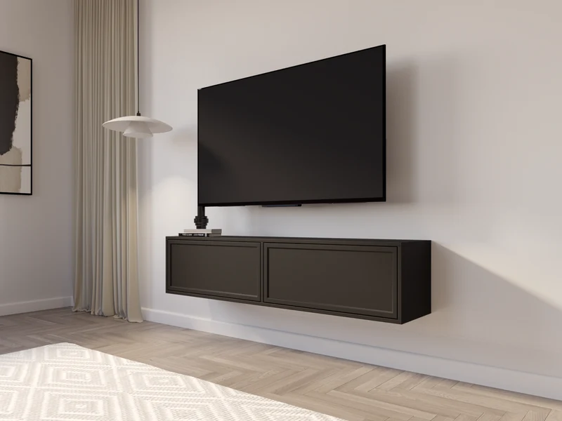 Hängender TV-Schrank Velveto mit zwei Klappen, 140 cm, schwarz