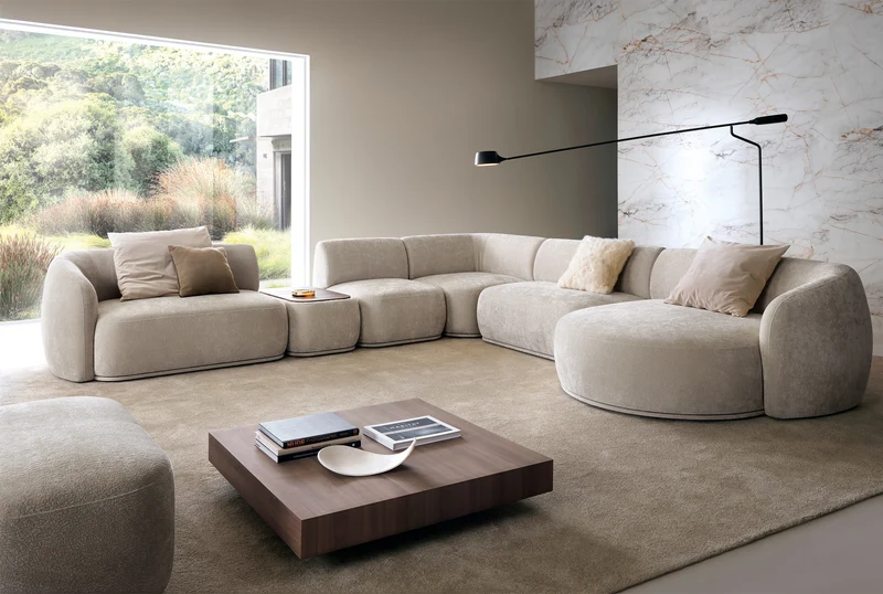 Doppelmodul Bommo linksseitig, grau-beige Chenille