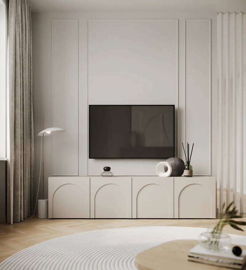 TV-Schrank Arkadia mit vier Türen und gefrästen Fronten, 200 cm, Kaschmir