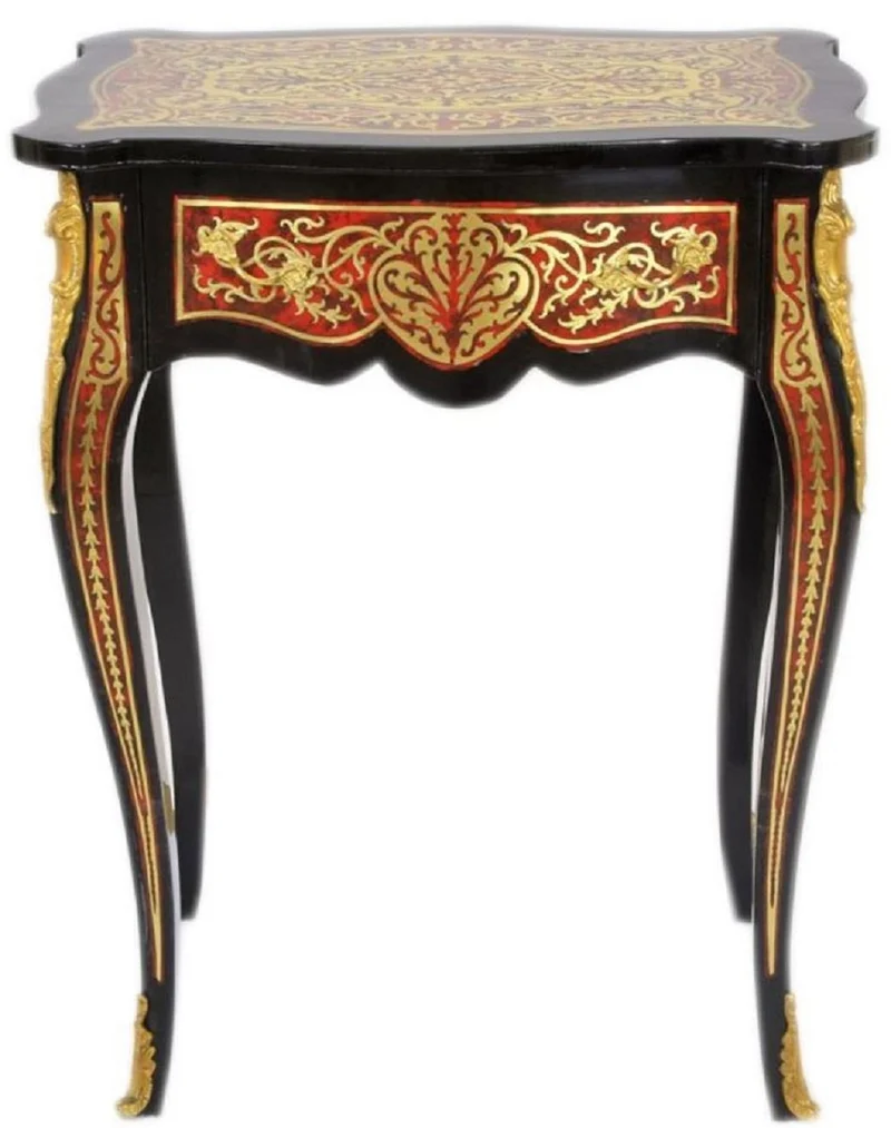 Casa Padrino Barock Beistelltisch mit Schublade und wunderschönen Verzierungen Schwarz / Rot / Gold - Barock Möbel