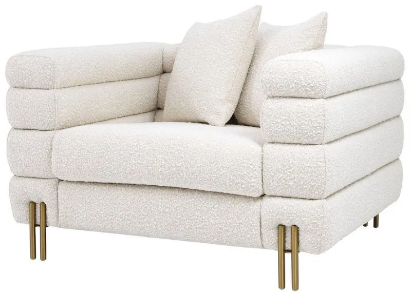 Casa Padrino Luxus Art Deco Sessel Creme / Messing 109 x 97 x H. 68 cm - Moderner Wohnzimmer Sessel - Luxus Möbel