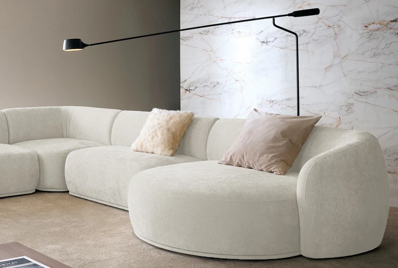 Modulares Ecksofa Bommo, L-förmig, rechtsseitig, cremefarben, Chenille