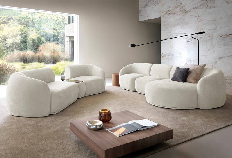 Doppelmodul Bommo linksseitig, cremefarben, Chenille