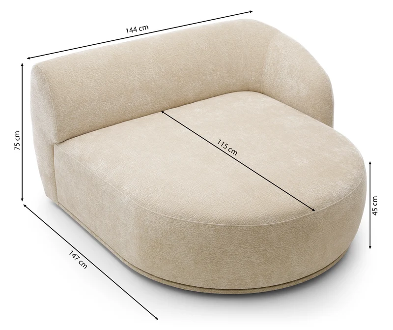 Modulare Ottomane Bommo, rechtsseitig, beige Chenille