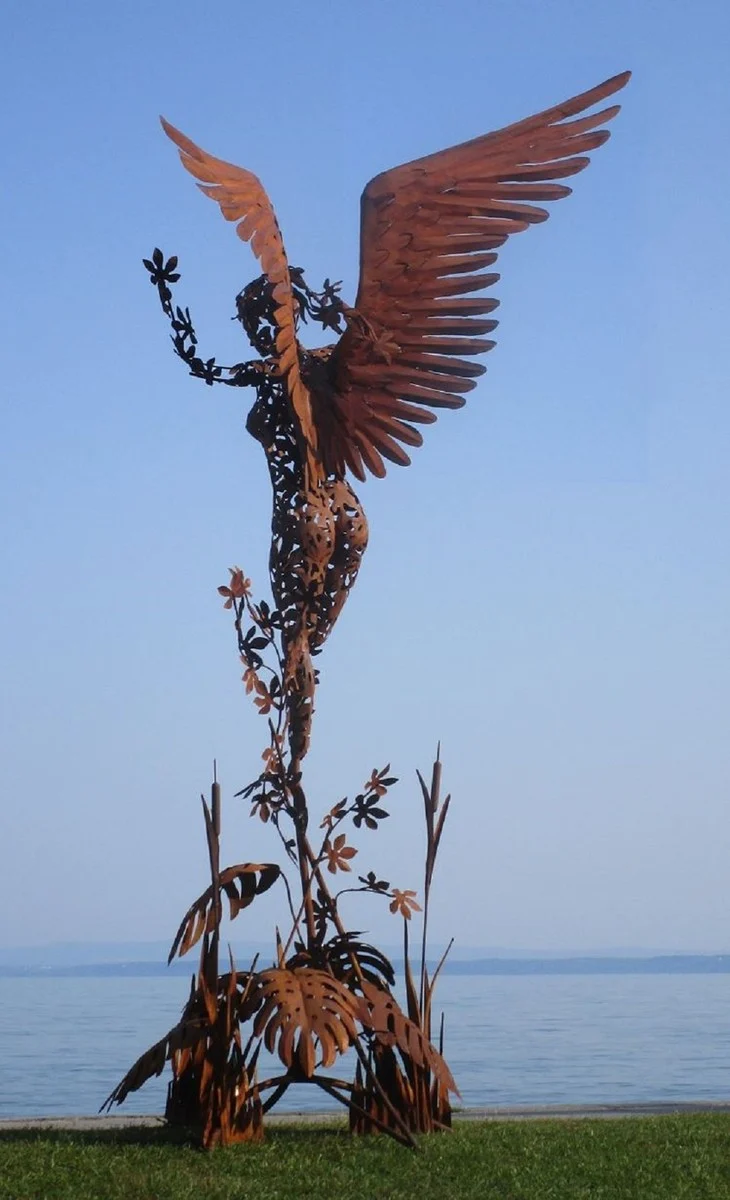 Casa Padrino Luxus Deko Skulptur Engel Rost 200 x 145 x H. 370 cm - Riesige Stahl Skulptur - Riesige Garten Deko Figur - Garten Skulpturen - Metall Skulpturen