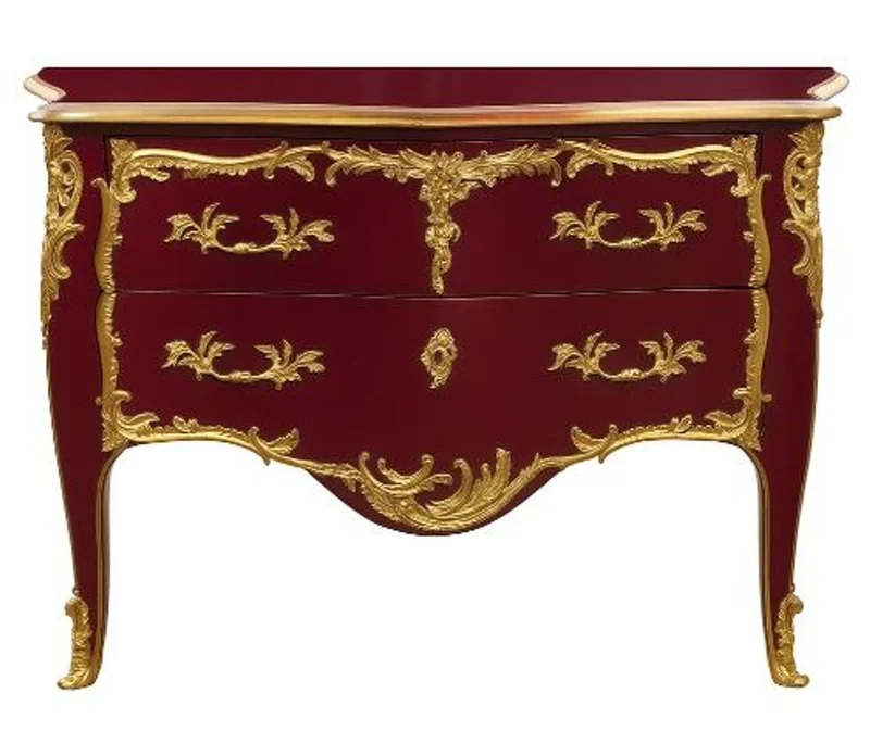 Casa Padrino Barock Kommode mit 2 Schubladen Antik Bordeauxrot / Gold - Handgefertigte Massivholz Kommode im Barockstil - Handgefertigte Barock Möbel - Edel & Prunkvoll