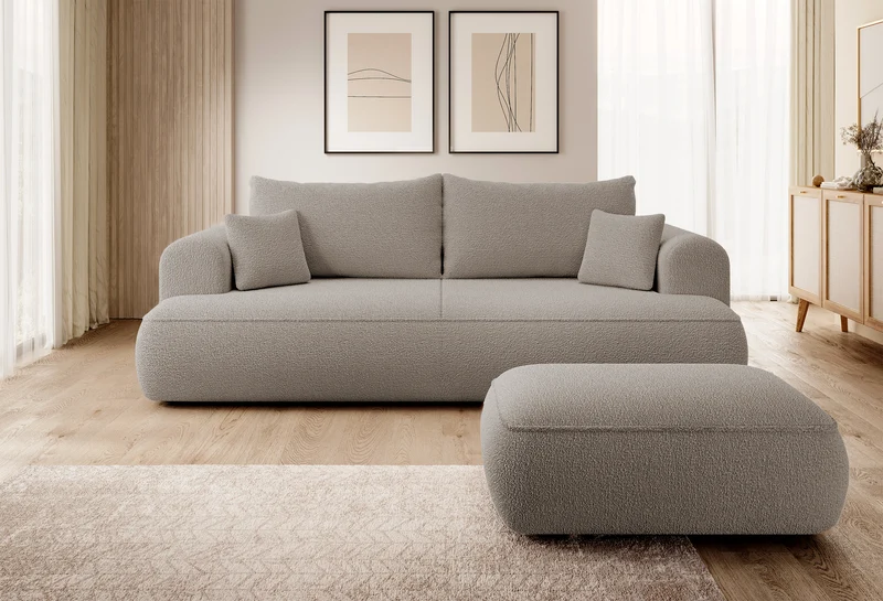 Dunkelbeige Bouclé-Hocker Ovo