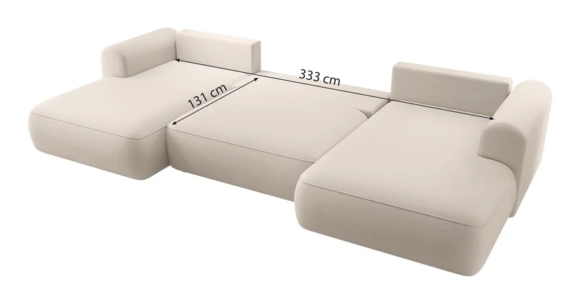 Ecksofa mit Schlaf-Funktion Ovo U-förmig mit Stauraum dunkelgrauer, pflegeleichter Samt, universell einsetzbar