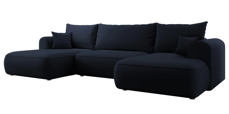 Ecksofa mit Schlaffunktion Ovo U-förmig mit Stauraum, marineblauer, pflegeleichter Samt, universell einsetzbar
