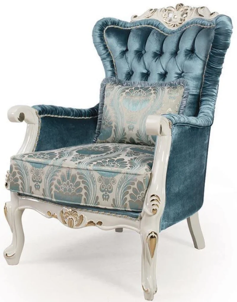 Casa Padrino Luxus Barock Wohnzimmer Set Blau / Weiß / Gold - 2 Sofas & 2 Sessel & 1 Couchtisch - Prunkvolle Wohnzimmer Möbel im Barockstil