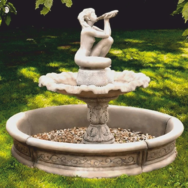 Casa Padrino Barock Springbrunnen Grau Ø 192 x H. 159 cm - Eleganter Gartenbrunnen mit Umrandung - Barock & Jugendstil Gartendeko Brunnen