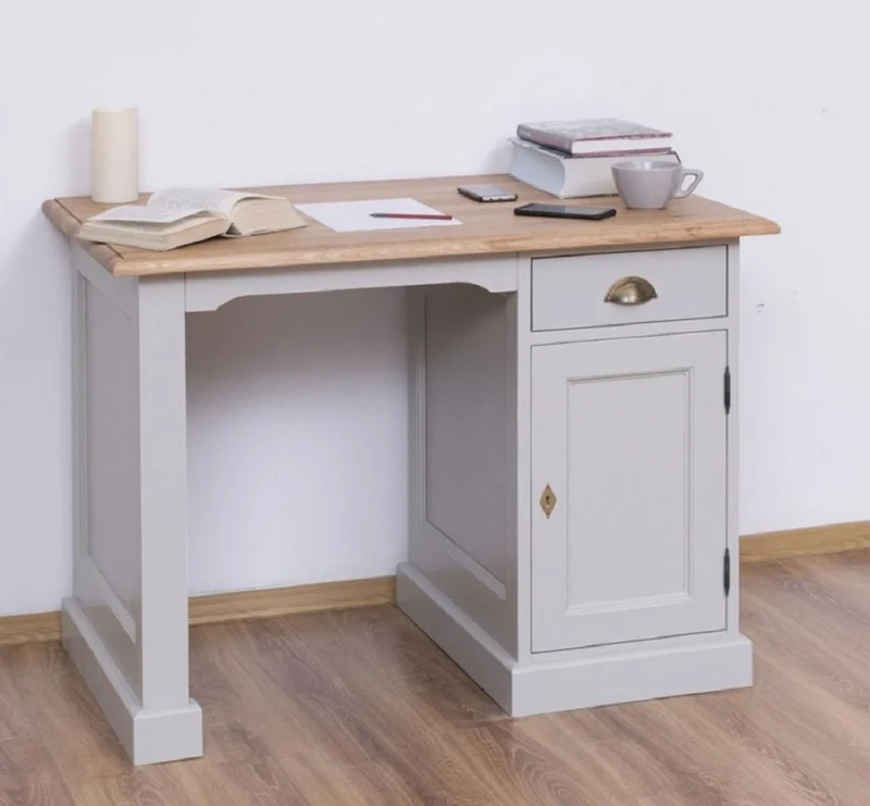 Casa Padrino Landhausstil Schreibtisch Grau / Naturfarben 110 x 70 x H. 78 cm - Massivholz Sekretär im Landhausstil - Büro Möbel - Massivholz Möbel - Landhausstil Möbel