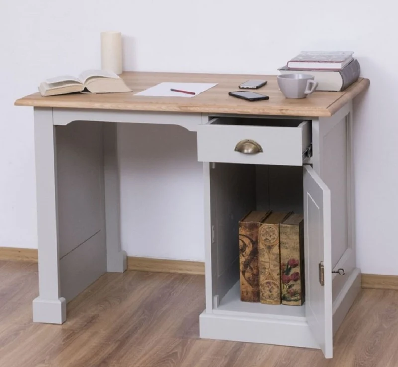 Casa Padrino Landhausstil Schreibtisch Grau / Naturfarben 110 x 70 x H. 78 cm - Massivholz Sekretär im Landhausstil - Büro Möbel - Massivholz Möbel - Landhausstil Möbel