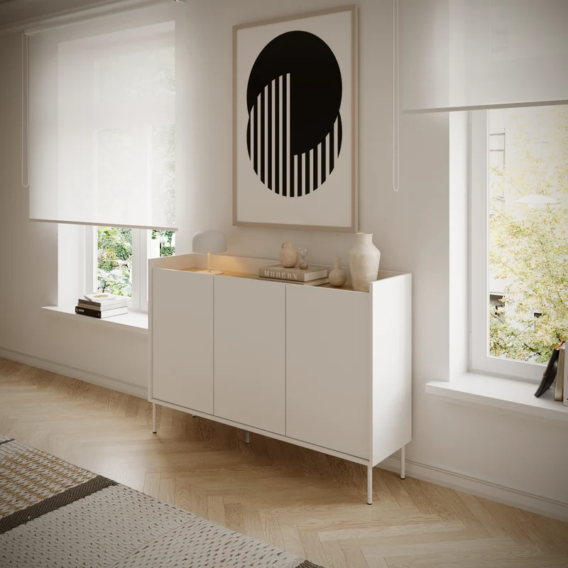 Drehtür-Kommode Tovi 140 cm weiß/Lindberg-Eiche