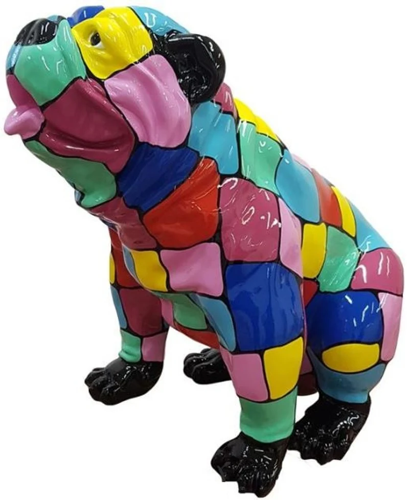 Casa Padrino Designer Gartendeko Skulptur Hund Bulldogge Mehrfarbig 67 x H. 70 cm - Gartendeko Figur - Wetterbeständige Gartenfigur