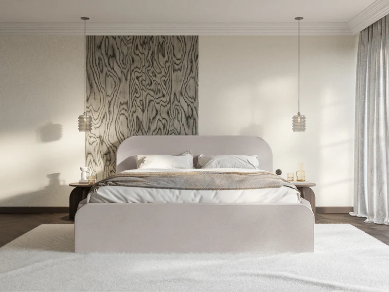 Polsterbett 180x200 cm Umike, grau-beige, hydrophober Samt