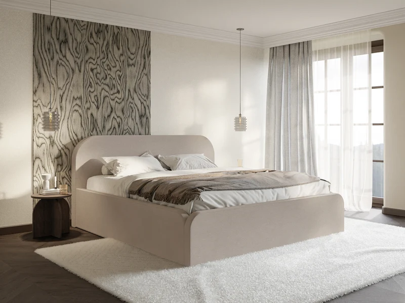Polsterbett 160x200 cm Umike beige, wasserabweisender Samt
