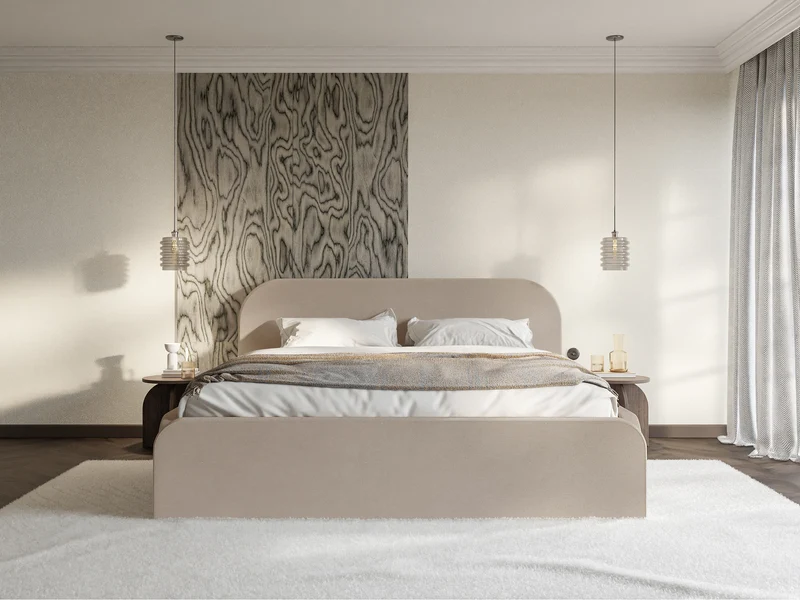 Polsterbett 160x200 cm Umike beige, wasserabweisender Samt