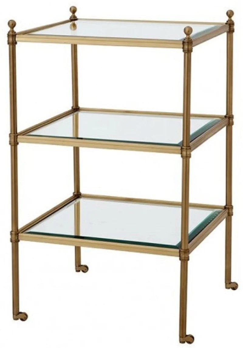 Casa Padrino Luxus Art Deco Designer Beistelltisch aus Messing und Glas, gealtertes Messing, 42 x 42 x H. 71 cm