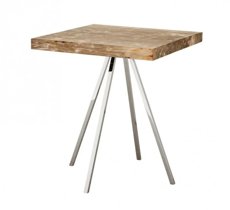 Casa Padrino Luxus Art Deco Designer Beistelltisch - Edelstahl und versteinertes Holz, 48 x 48 x H. 55 cm