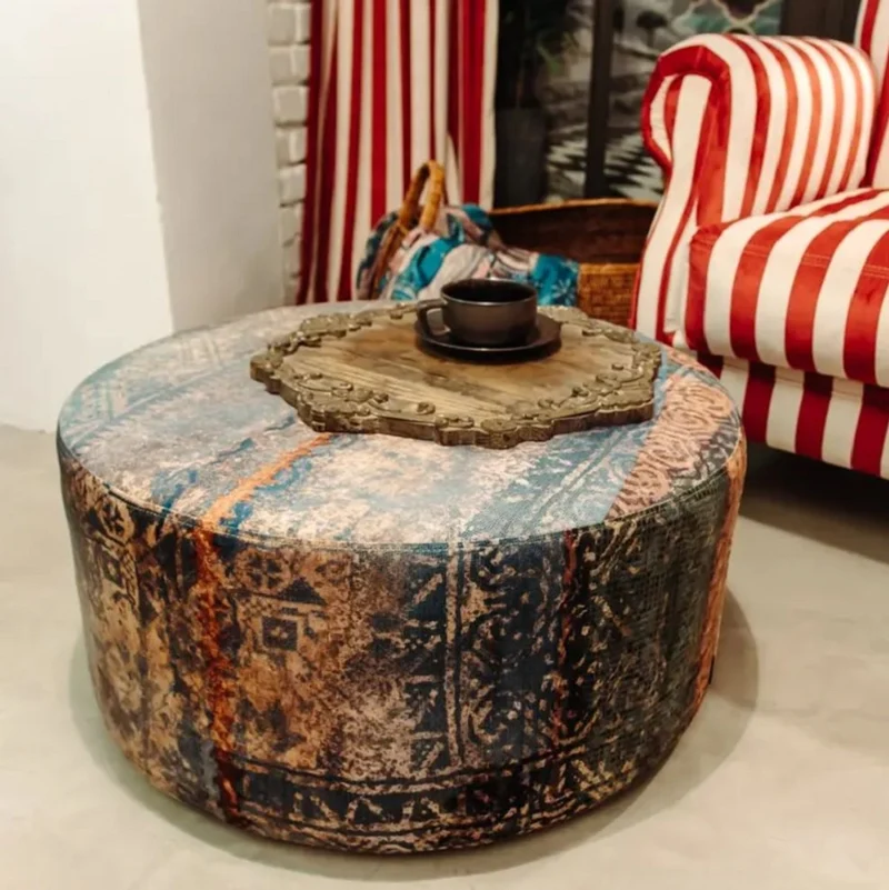 Casa Padrino Luxus Fußhocker Mehrfarbig Ø 75 x H. 30 cm - Runder Samt Hocker - Wohnzimmer Möbel - Hotel Möbel - Luxus Möbel - Luxus Einrichtung