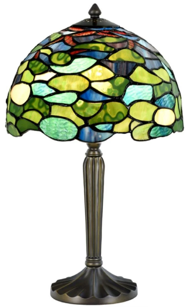Casa Padrino Luxus Deko Tiffany Tischleuchte Mehrfarbig 25 x H. 42 cm - Hockerleuchte - Schreibtischleuchte - Deko Accessoires