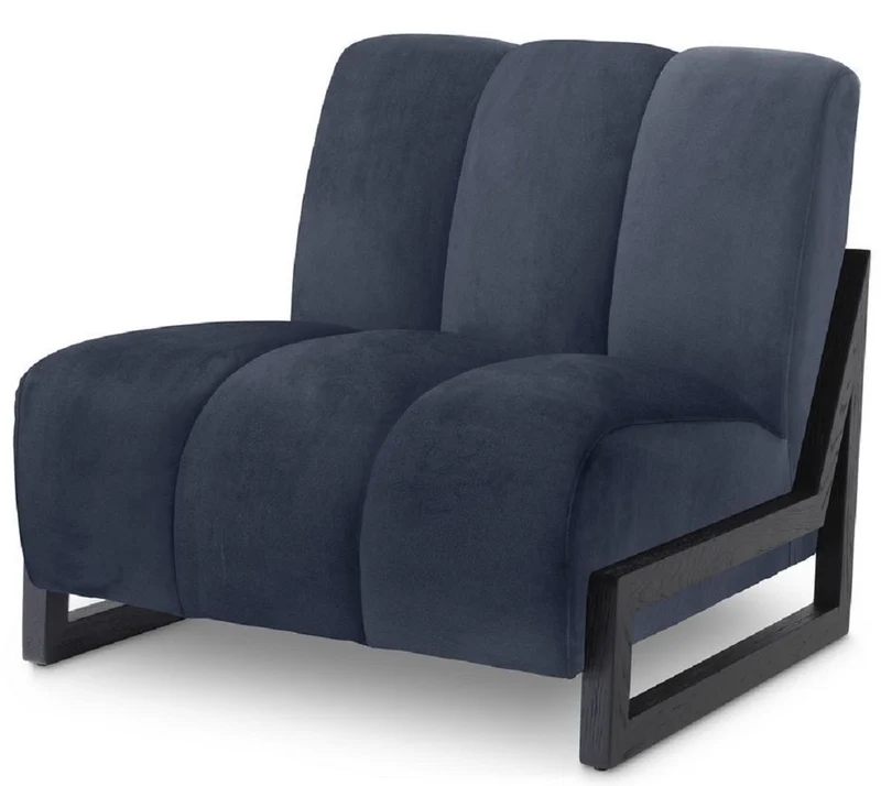 Casa Padrino Luxus Samt Sessel Mitternachtsblau / Schwarz 83,5 x 90 x H. 83,5 cm - Wohnzimmer Sessel - Hotel Sessel - Luxus Möbel