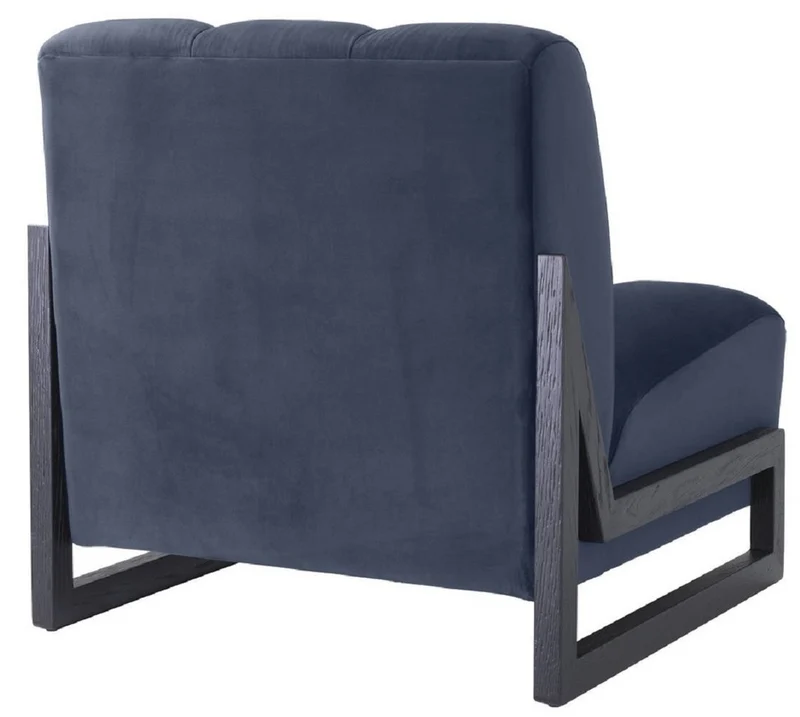Casa Padrino Luxus Samt Sessel Mitternachtsblau / Schwarz 83,5 x 90 x H. 83,5 cm - Wohnzimmer Sessel - Hotel Sessel - Luxus Möbel