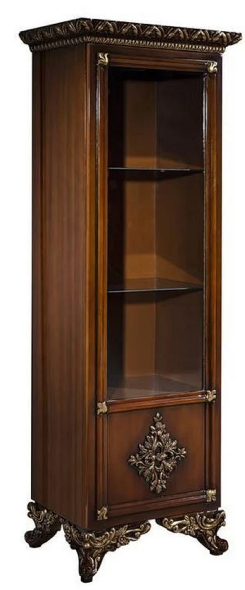 Casa Padrino Luxus Barock Vitrine Braun / Gold - Handgefertigter Massivholz Vitrinenschrank - Barock Wohnzimmer Möbel